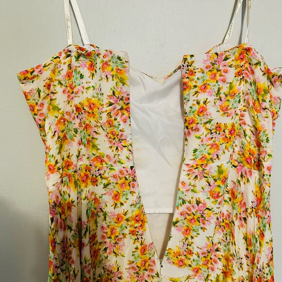SHOSHANNA MIDNIGHT Remy Orange Yellow Floral Strapless Midi Dress Size 14 - Picture 9 of 9